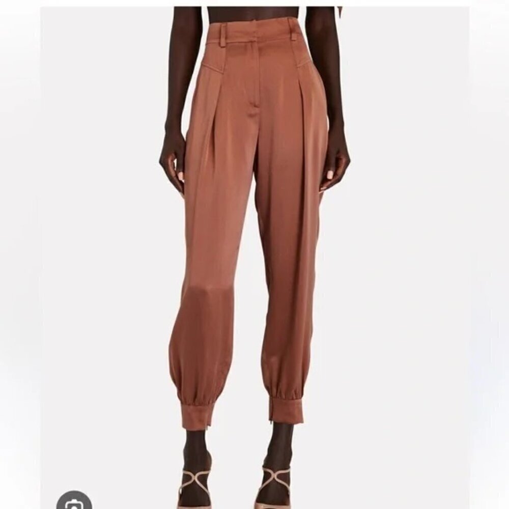 INTERMIX Raleigh 100% Silk Tapered Pants Ankle Zip Tailored Pleated Size 10